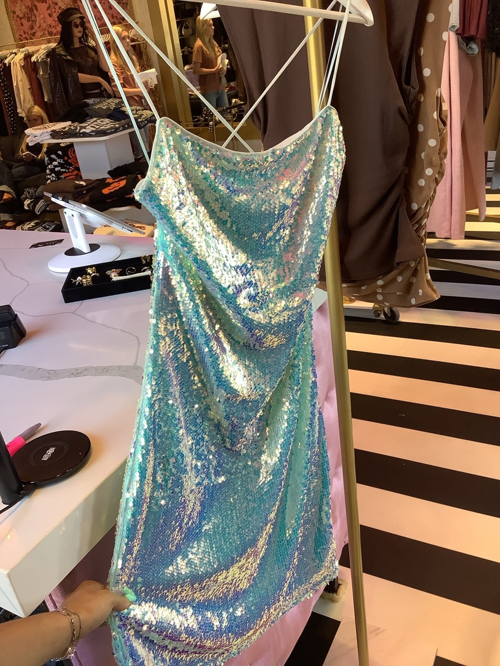 Sequin Slip Dress - Iridescent Aqua